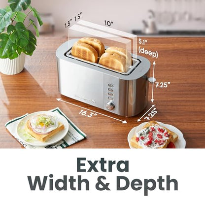 Elite Gourmet 4-Slice Long Slot Toaster, 1.5" Wide & 5.1" Deep Slots