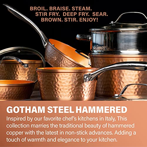 Gotham Steel 10 Inch Hammered Non Stick Frying Pans, Nonstick Frying Pan with Lid, Nonstick Pan, Ceramic Frying Pans Nonstick Skillet, Ceramic Pan, Non Stick Pan, Copper Pan, Dishwasher / Oven Safe