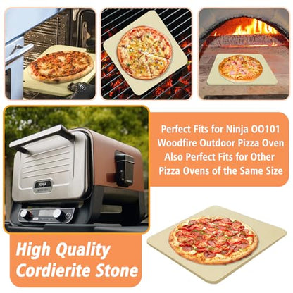 12 inch Pizza Stone with Rack for Oven and Grill Baking, Baking Stone Set for Ninja OO101 8 In 1 Outdoor Pizza Oven, Fits Ninja Woodfire OO100 Series Outdoor Oven, for Ninja Pizza Oven Accessories