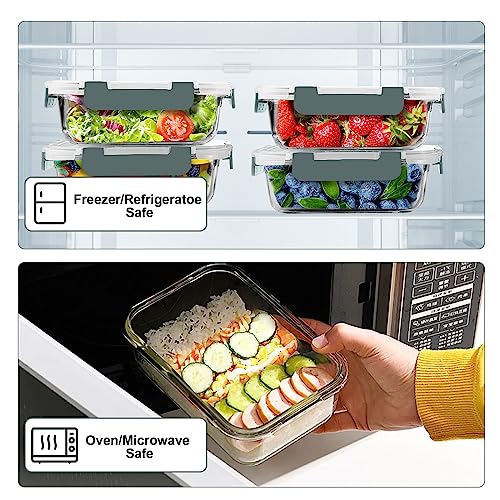 VERONES 10 Pack 22 OZ Glass Meal Prep Containers, Airtight Glass Lunch Containers Set, Glass Food Storage Containers with Lids,Exclusive of BPA, for Microwave, Oven, Freezer & Dishwasher Friendly,Grey