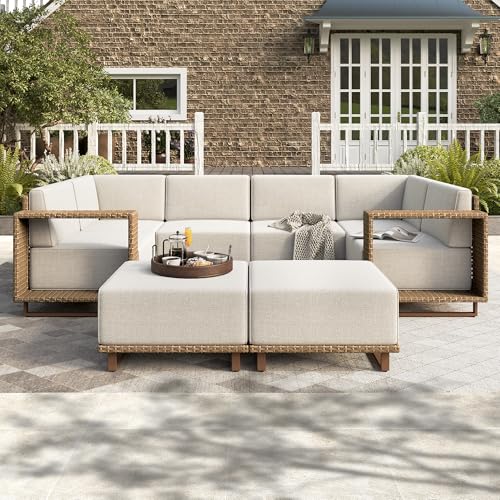 HERA'S HOUSE 8-Piece Patio Sectional Furniture Set with 10" Thick Cushions