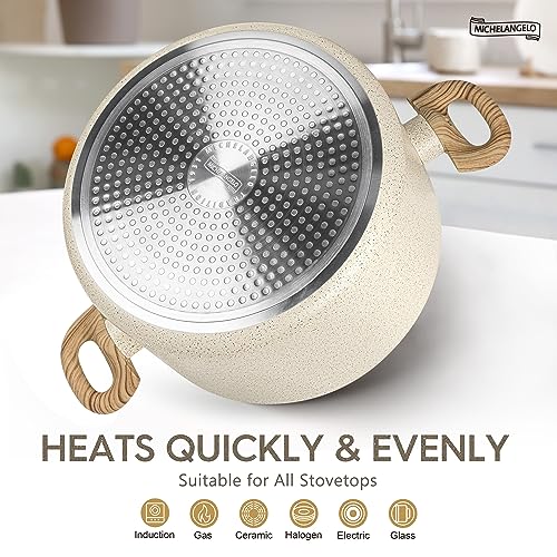 MICHELANGELO Nonstick Cooking Pot - 6 Quart Soup Pot with Lid for Family Meals, Non-Toxic Stockpot with Stay-Cool Handles, Induction Ready, Easy Cleanup, PFOA & PFOS Free