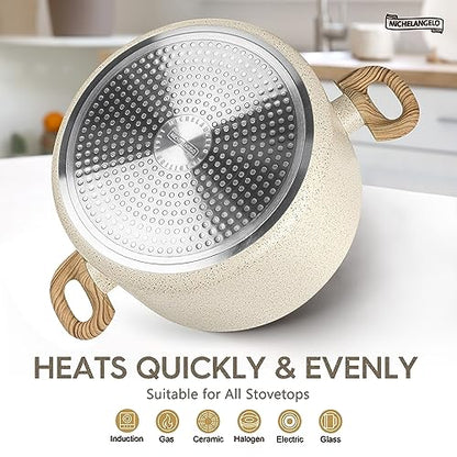MICHELANGELO Nonstick Cooking Pot - 6 Quart Soup Pot with Lid for Family Meals, Non-Toxic Stockpot with Stay-Cool Handles, Induction Ready, Easy Cleanup, PFOA & PFOS Free