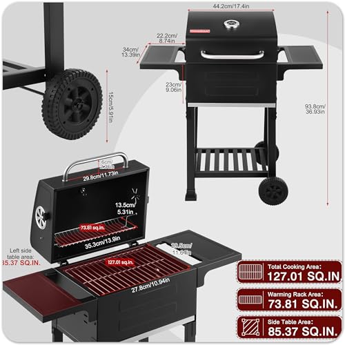 RYHOFOUD Small Charcoal Grill, 200.82 Sq. In. Outdoor BBQ Grill