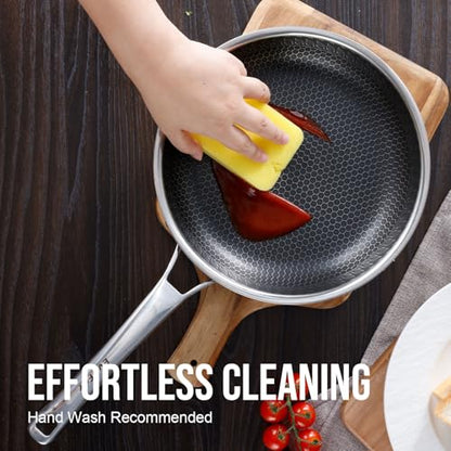 EvoFar 10 Inch Hybrid Nonstick Frying Pan, Stainless Steel Pan Non Stick Skillet, PFOA Free Cookware, Non Toxic Chef's Pan, Compatible with Electric, Gas and Induction, with Lid