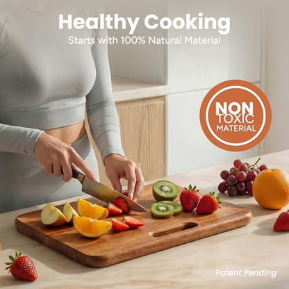 SMIRLY Wooden Cutting Boards for Kitchen, Double-Sided Cutting Board with Handle, Heavy Duty Solid Acacia Wood Cutting Board Set with Stand, 3 Pcs Cutting Boards Non Toxic for Meat Vegetable Fruit