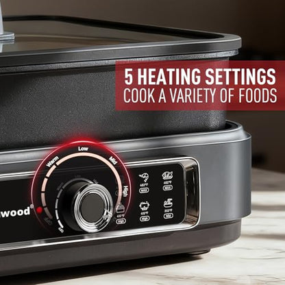 Slow Cooker, Techwood 1500W Electric Skillet 7.5-Quart Extra-large Capacity Multi-Cooker with 5-Level Heat Settings, Come with Non-stick Skillet Pan & Cooking Pot, Dishwasher Safe, Black