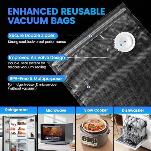 Gikxki Vacuum Sealer for Food with Visible Tank, Handheld Vacuum Sealer Machine with 30 Reusable Bags for 5X Longer Freshness, Wireless & Portable, White