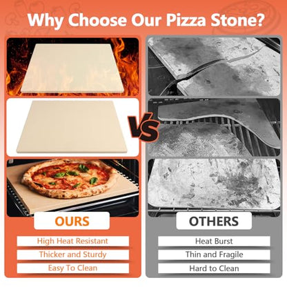 MAXTBEE 15x12 Inch Rectangle Pizza Stone for Oven and Grill, 0.6" Thick Heavy Duty Cordierite Bread Baking Stone for Crisp Pizza Cookies (With Scraper and Parchment Papers)