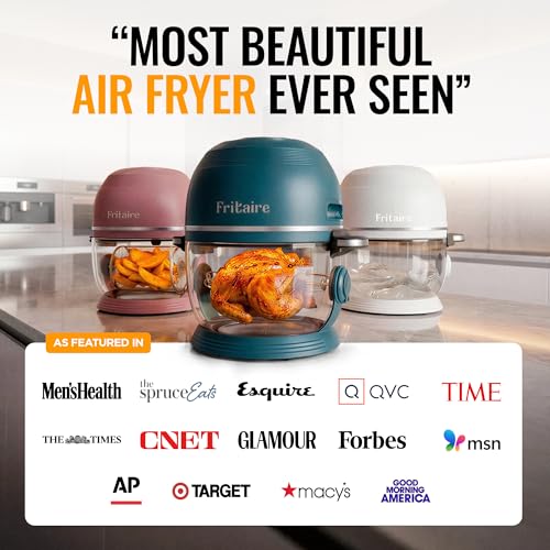 Non Toxic Air Fryer™ Pro | 9-in-1 Glass Air Fryer | Self-Cleaning | 5 Quart | Rotisserie and Tumbler | 400F Vortex For Even Cooking, BPA-Free Teflon Free, Recrisp, Roast, Bake, White