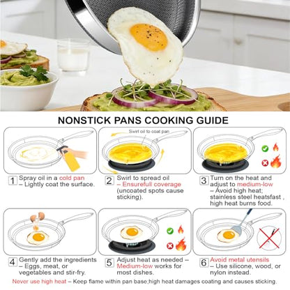 Vocvee Non Stick Frying Pans, 10-inch with Lid, Hybrid Frying Pans Nonstick Stainless Steel Skillets, Dishwasher & Oven-Safe, Stay-Cool Handle, PFOA Free Cookware, Compatible with All Cooktops