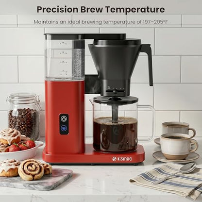 Kismile 8-Cup Coffee Maker, SCA Certified Hot & Cold Brew Coffee Machine, 6-Min Quick Brew, Magnetic Anti-Drip, Keep Warm/Auto-off, Dishwasher Safe, DIY Manual Mode, 44oz Removable Reservoir, Red