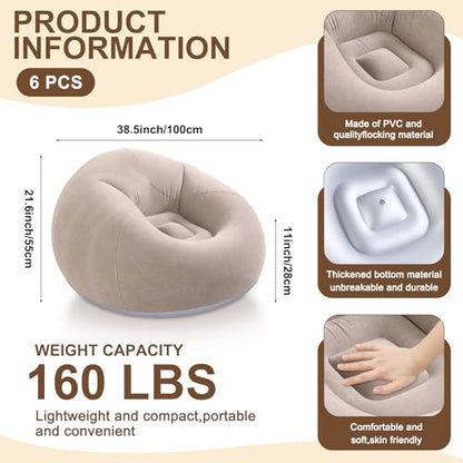 BreezeHug 6 Pcs Inflatable Bean Bag Chairs with 16ft Inflatable Movie Screen Projector Screen Outdoor Blow up Chairs with Electric Air Pump for Outdoor Movie Nights Camping