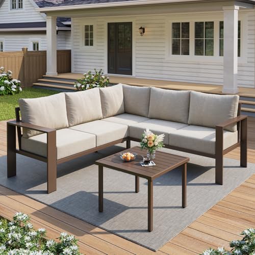 UDPATIO Outdoor Patio Furniture Set, L-Shaped Couch, 6" Thick Cushion