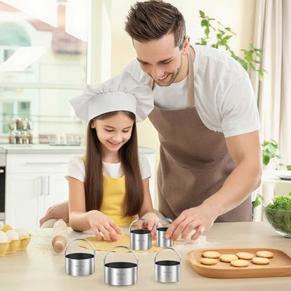 5 Pcs Professional Stainless Steel Cookie Cutters Set - Round Biscuit Cutter with Handle, Used for Making Cake, Fried Egg, Dumpling, Doughnut - Essential Baking Tools for Dough Preparation