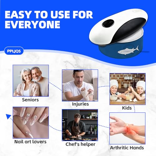 PPLJQS Rechargeable Electric Can Opener, One-Touch, Smooth Edge, USB-C Fast Charge, for Seniors, White