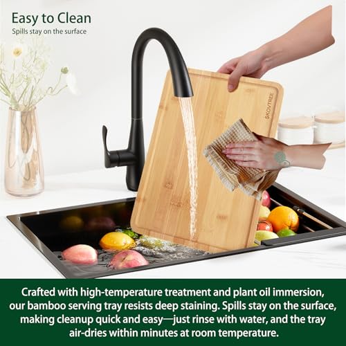 Skovtree Bamboo Serving Tray, Food Tray for Eating and Serving Coffee, Tea, 15.8x11.8 Inch