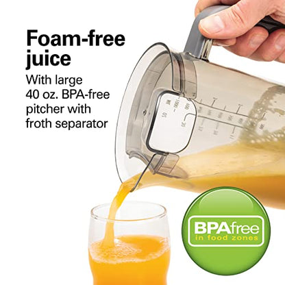 Hamilton Beach Juicer Machine, Centrifugal Extractor, Big Mouth 3" Feed Chute, Easy Clean, 2-Speeds, 40 oz. BPA Free Pitcher, 850 Watt Motor, Silver (67850)