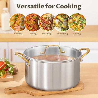 BEZIA 12 Quart 3-Ply Stainless Steel Stockpot, Soup Pot with Lid in Fully Clad Tri-Ply Stainless Steel, Even Heat Distribution, Cooking Pot with Handles, All Cooktops Compatible, Perfect for Stew