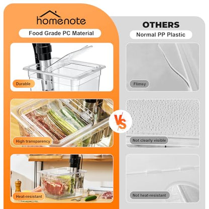 HOMENOTE Sous Vide Container 12 Quart with Universal Collapsible Hinged Lid,Complete Sous Vide Accessories Kit BPA Free,Compatible with Anova and Most Sous Vide Cookers（With Rack and Sleeve）