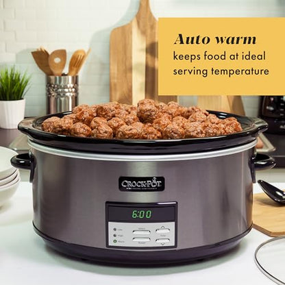 Crock-Pot Large 8-Quart Programmable Slow Cooker with Auto Warm Setting Black Stainless Steel