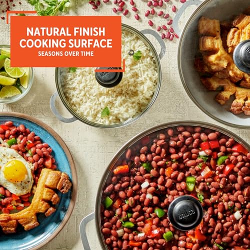 IMUSA Caldero Stock Pot with Glass Lid 3pc Set, 1.5/2.5/5.2qt, Cast Aluminum, Perfect for Serving Medium & Small Groups, Riveted Handles, Made in Colombia, Silver.