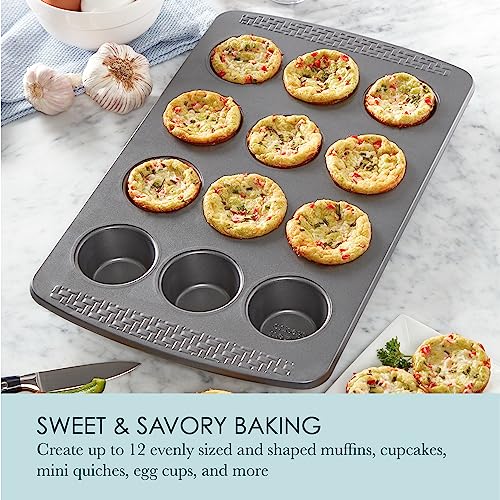 Chicago Metallic Everyday Non-Stick 12 Cup Muffin and Cupcake Pan. Perfect for creating evenly sized muffins, cupcakes, egg cups, and more