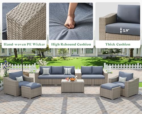 AMERLIFE 10 Piece Patio Furniture Set, Wicker Outdoor Sectional Sofa