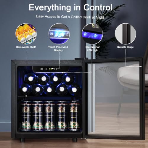 Antarctic Star Mini Fridge 12 Bottle 48 Can Beverage Refrigerator Cooler-with Glass Door for Beer Soda Drinks or Wine,Freestanding Beverage Fridge for Home and Bar,1.3 Cu. Ft.