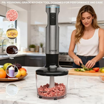 Handheld Immersion Blender Bundle, 1000W Powerful 12-in-1 Set for Smoothies,Orange Juicer,Minced meat,Milk frother,Egg Beater, Dough Hook, Vegetable Chopper, Potato Masher