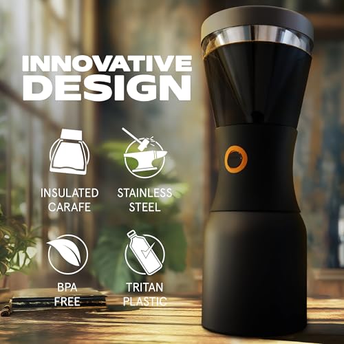 asobu Cold Brew Coffee Maker, Award-Winning 40oz Insulated Cold Brew Brewer with Portable Stainless Steel Carafe – No.1 Europe Coffee Fest Winner, Leakproof, BPA-Free, Keeps Cold 24H