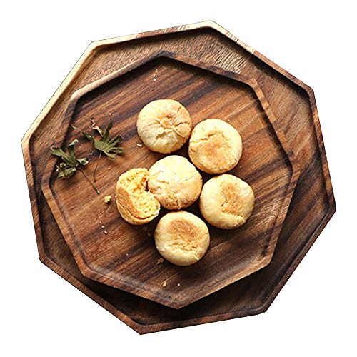 Set of 2 Acacia Wood Charcuterie Boards Round Wooden Serving Tray Fruit Platter Decor Trays Serving Ware Food Dish Serving Platters Christmas Cheese Board Square Party Trays Plate Hosting Essentials