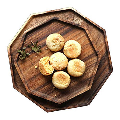 Set of 2 Acacia Wood Charcuterie Boards Round Wooden Serving Tray Fruit Platter Decor Trays Serving Ware Food Dish Serving Platters Christmas Cheese Board Square Party Trays Plate Hosting Essentials