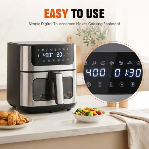 KMFurnila Air Fryer 6.34 QT, Airfryer with Viewing Window and 8 Presets