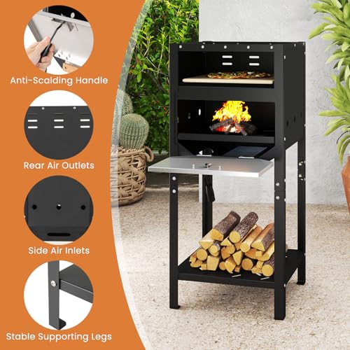 Happygrill 12” Pizza Oven Outdoor, Wood-Fired Pizza Stove with Ash Tray & Wood Storage, Pizza Stone, Pizza Peel & Oxford Cloth Cover, Multi-Fuel Pizza Maker for Patio, Backyard, Camping & BBQ