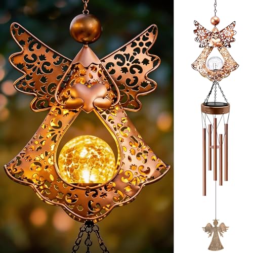 Supdeco Solar Angel Wind Chimes for Outside: Melodious Mother's Day Birthday Gifts for Mom Women Grandma Her Wife - Weatherproof Metal Outdoor Decor Easy Hanging for Garden Patio Tree Window Memorial