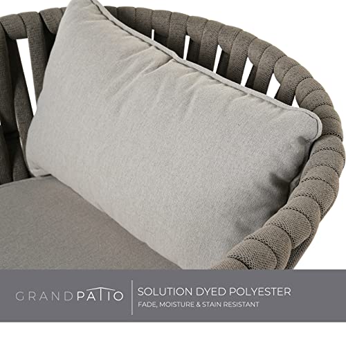 Grand patio 5-Piece Outdoor Dining Set for 4, Patio Dining Furniture Set for 4 Swivel Rope Wicker Chairs & 1 Square Dining Faux Woodgrain Table with Umbrella Hole, Light Gray Brown