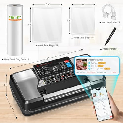 Vacuum Sealer Machine for Food with App,Double Heat Seal,Bag Storage