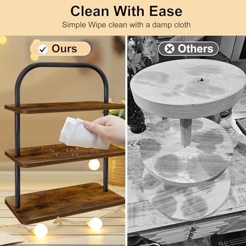 OugeWood 3 Tier Cupcake Stand 2 PACK Wooden Metal Cupcake Stand Reusable Cupcake Display Stand Tiered Tray Stand Dessert Table Display Set Serving Trays for Party Rustic Farmhouse Vendor
