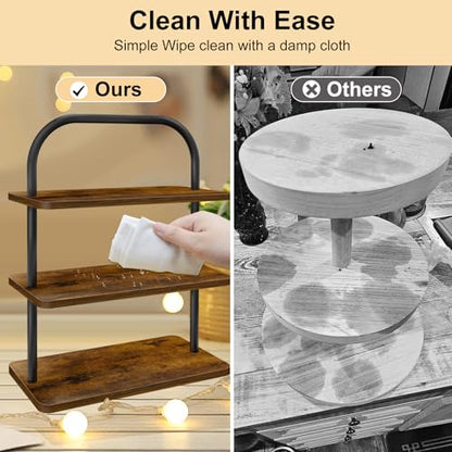 OugeWood 3 Tier Cupcake Stand 2 PACK Wooden Metal Cupcake Stand Reusable Cupcake Display Stand Tiered Tray Stand Dessert Table Display Set Serving Trays for Party Rustic Farmhouse Vendor