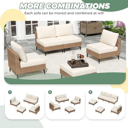 LVUYOYO 5 Pieces Outdoor Patio Furniture Set, Wicker Sectional Sofa Couch