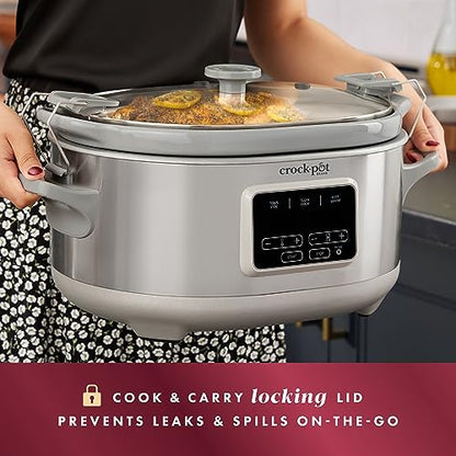Crock-Pot 7-Quart Cook & Carry Slow Cooker with Sous Vide Function, Family-Sized Slow Cooker Warms up to 30 Hours, Modern Digital Display, Travel-Proof Locking Lid & Removable Temperature Probe