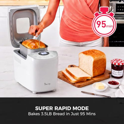 Davivy Bread Maker Machine with 2 Dough Kneading Paddles,15-in-1 Automatic Large Capacity Bread Machine Nonstick Bowl For Bread, Jam& Yogurt, 3 Loaf Sizes and 3 Crust Settings