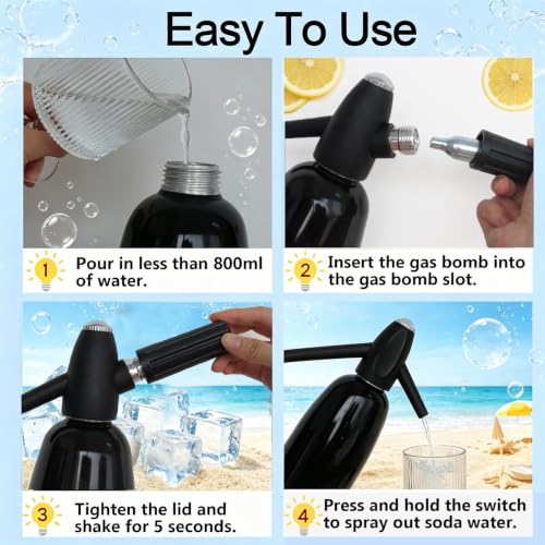 Soda Siphon 1L Carbonated Soda Maker, Sparkling Water Machine Portable