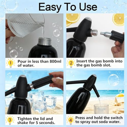 Soda Siphon 1L Carbonated Soda Maker, Sparkling Water Machine Portable