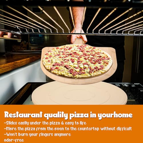 Teenyyou 2 PCS Round Pizza Stone with Wooden Peel, 16" Large Pizza Stone for Oven and Grill Round Baking Cordierite Cooking Pan for Bread, BBQ
