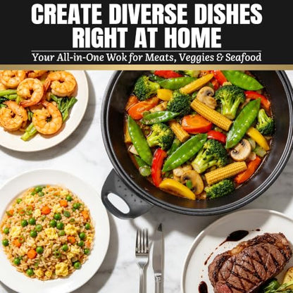 FineMade Electric Wok with Lid, 1400W, Ceramic Coating, Dishwash-safe