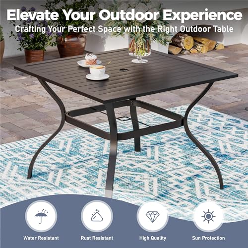 SUNSHINE VALLEY 5 Piece Patio Dining Set for 4, 37”x37” Square Table with Umbrella Hole and 4 Metal Blue Chairs, Outdoor Table and Chairs Set for Lawn Backyard and Deck