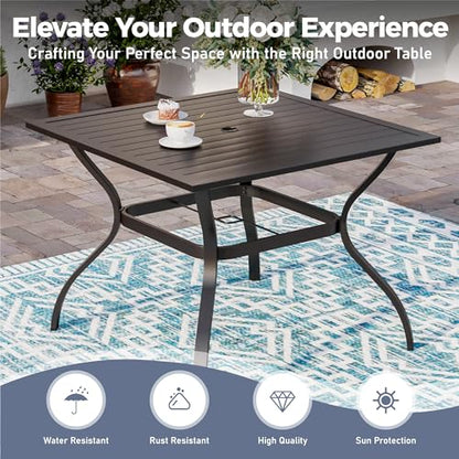 SUNSHINE VALLEY 5 Piece Patio Dining Set for 4, 37”x37” Square Table with Umbrella Hole and 4 Metal Blue Chairs, Outdoor Table and Chairs Set for Lawn Backyard and Deck