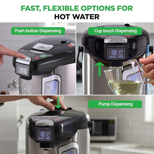 NutriChef Digital Water Boiler and Warmer - 4L/4.23 Qt Stainless Electric Hot Water Dispenser w/ LCD Display, Rotating Base, Keep Warm, Auto Shut Off, Safety Lock, Instant Heating for Coffee & Tea